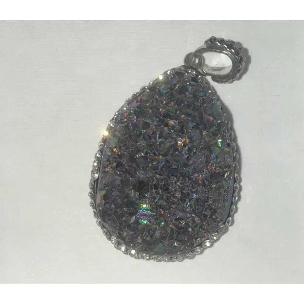 Druzy Pendant Sterling Silver Purple Blue Green Gemstone Beautiful